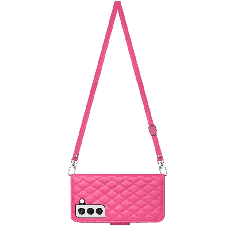 For Samsung Galaxy S23+ 5G Rhombic Texture Flip Leather Phone Case with Long Lanyard(Rose Red) - HoMEdemic™ 