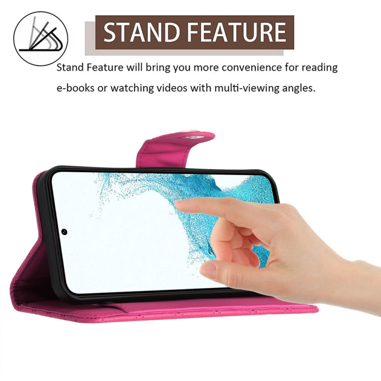 For Samsung Galaxy S23+ 5G Rhombic Texture Flip Leather Phone Case with Long Lanyard(Rose Red) - HoMEdemic™ 