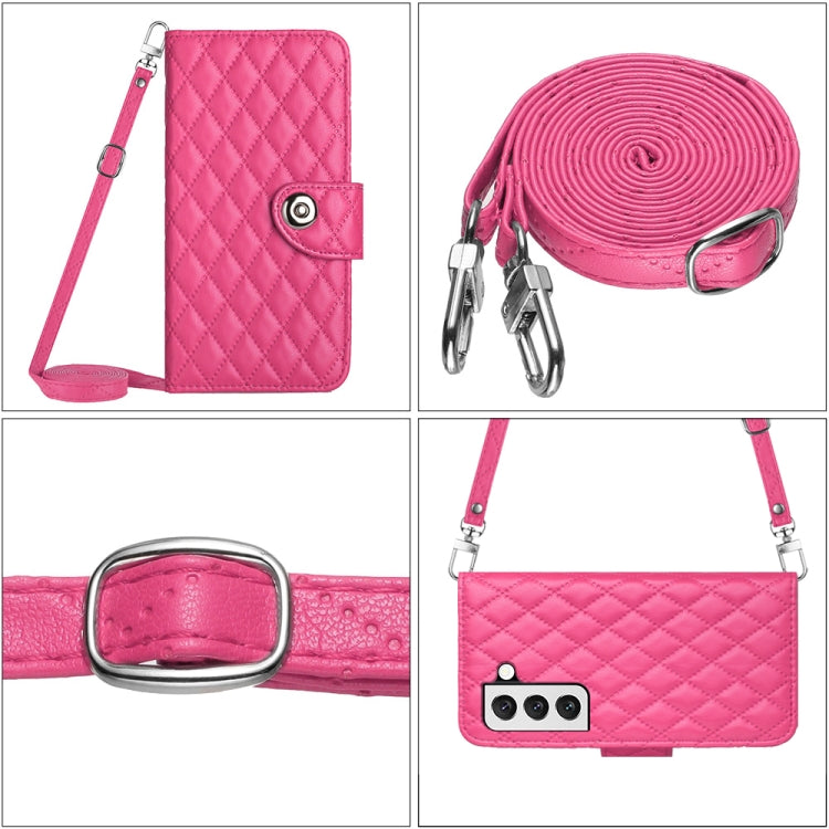 For Samsung Galaxy S23+ 5G Rhombic Texture Flip Leather Phone Case with Long Lanyard(Rose Red) - HoMEdemic™ 