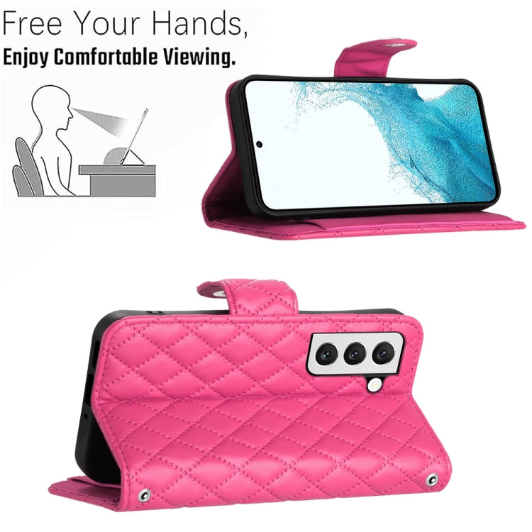 For Samsung Galaxy S23+ 5G Rhombic Texture Flip Leather Phone Case with Long Lanyard(Rose Red) - HoMEdemic™ 