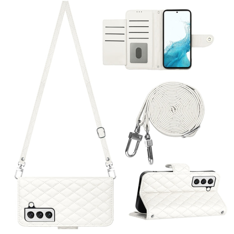 For Samsung Galaxy S23+ 5G Rhombic Texture Flip Leather Phone Case with Long Lanyard(White) - HoMEdemic™ 