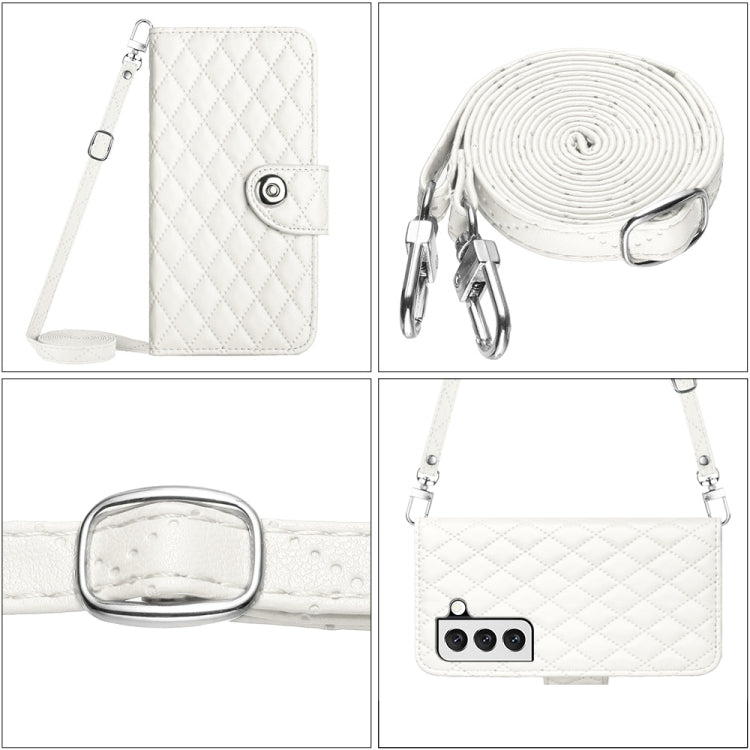 For Samsung Galaxy S23+ 5G Rhombic Texture Flip Leather Phone Case with Long Lanyard(White) - HoMEdemic™ 