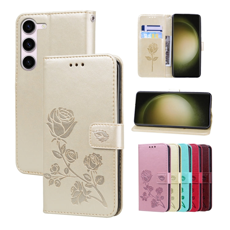 For Samsung Galaxy S23+ 5G Rose Embossed Flip PU Leather Phone Case(Gold) - HoMEdemic™ 