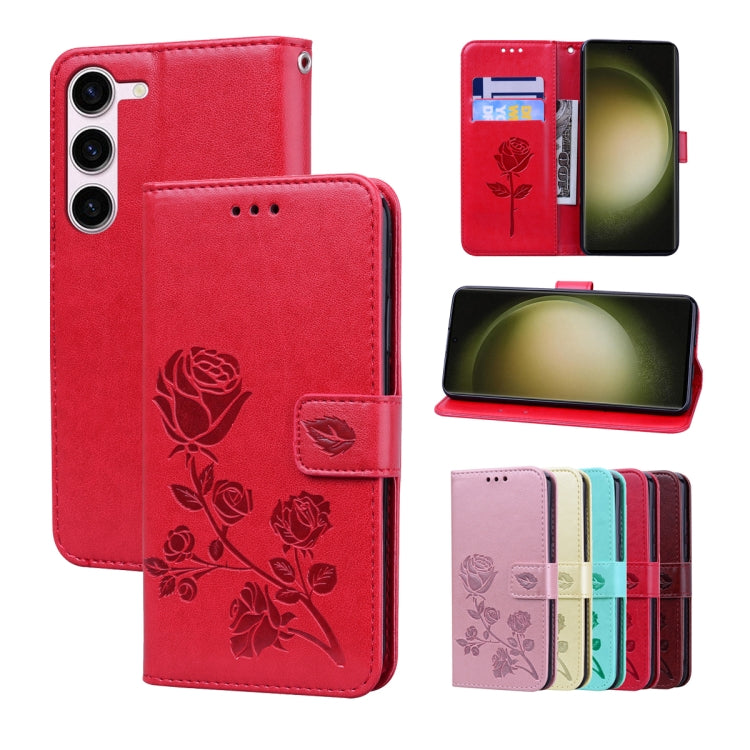 For Samsung Galaxy S23+ 5G Rose Embossed Flip PU Leather Phone Case(Red) - HoMEdemic™ 