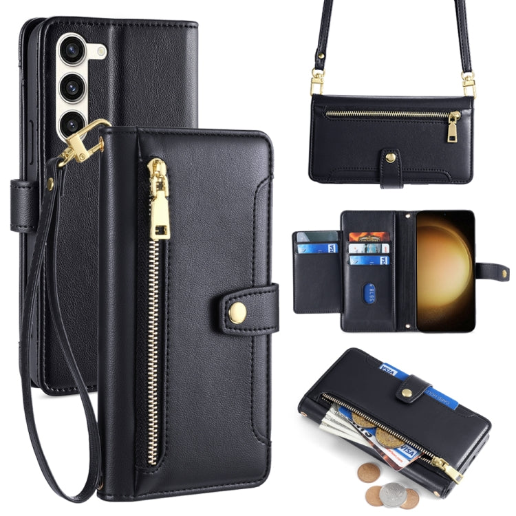 For Samsung Galaxy S23+ 5G Sheep Texture Cross-body Zipper Wallet Leather Phone Case(Black) - HoMEdemic™ 