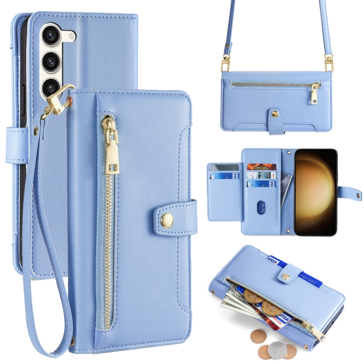 For Samsung Galaxy S23+ 5G Sheep Texture Cross-body Zipper Wallet Leather Phone Case(Blue) - HoMEdemic™ 