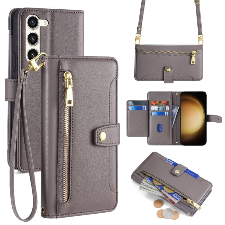 For Samsung Galaxy S23+ 5G Sheep Texture Cross-body Zipper Wallet Leather Phone Case(Grey) - HoMEdemic™ 