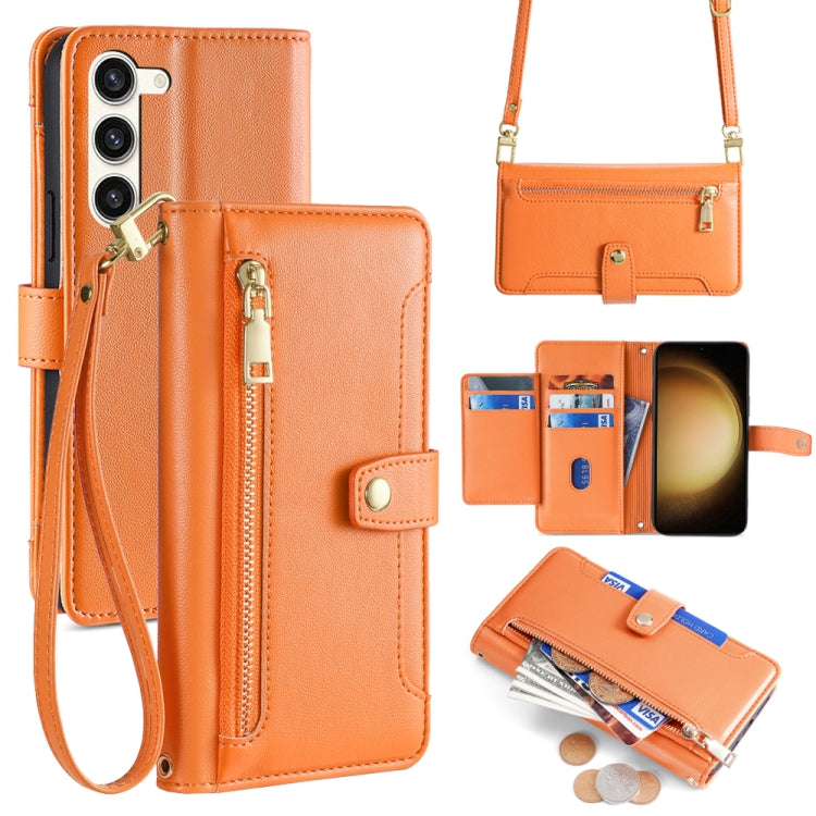 For Samsung Galaxy S23+ 5G Sheep Texture Cross-body Zipper Wallet Leather Phone Case(Orange) - HoMEdemic™ 