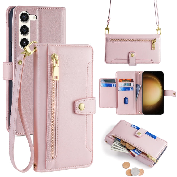 For Samsung Galaxy S23+ 5G Sheep Texture Cross-body Zipper Wallet Leather Phone Case(Pink) - HoMEdemic™ 