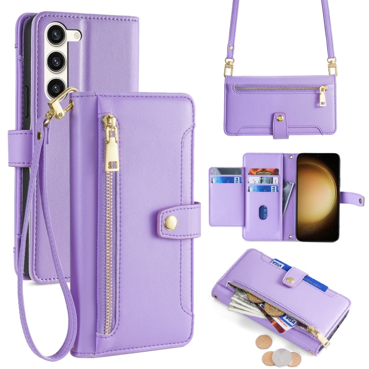 For Samsung Galaxy S23+ 5G Sheep Texture Cross-body Zipper Wallet Leather Phone Case(Purple) - HoMEdemic™ 