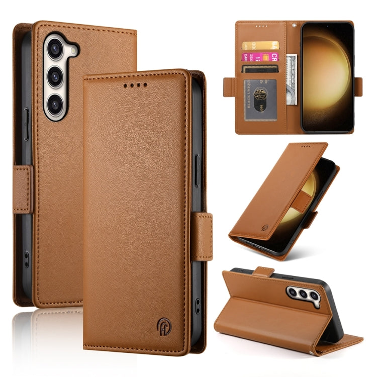 For Samsung Galaxy S23+ 5G Side Buckle Magnetic Frosted Leather Phone Case(Brown) - HoMEdemic™ 