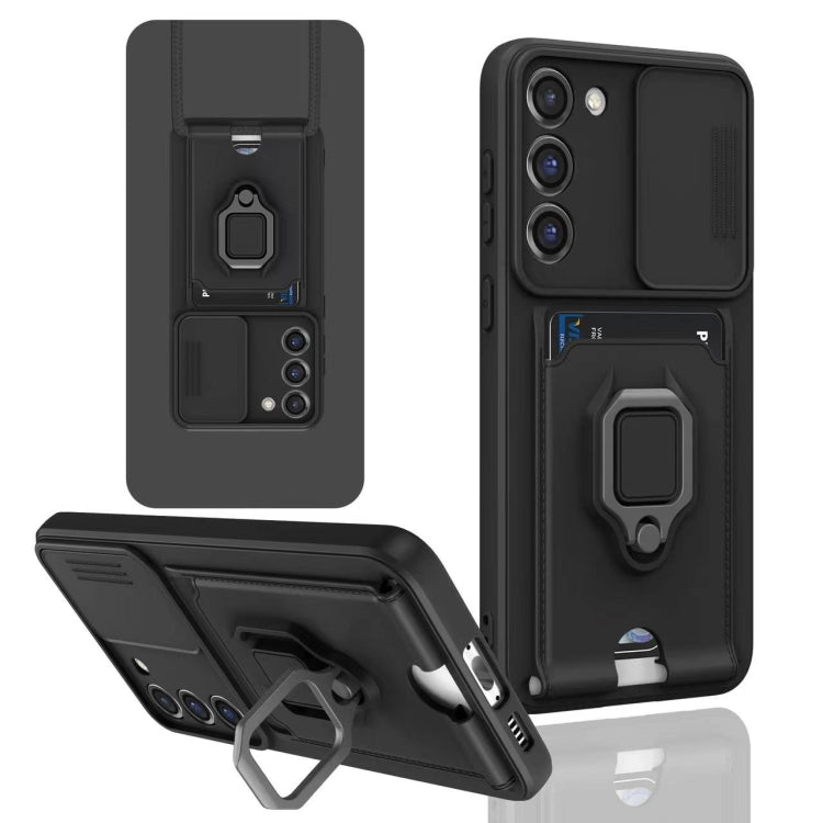 For Samsung Galaxy S23+ 5G Sliding Camshield Magnetic Card Holder Silicone Phone Case(Black) - HoMEdemic™ 