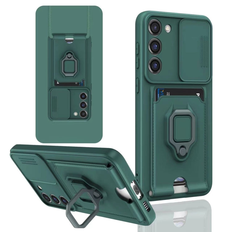 For Samsung Galaxy S23+ 5G Sliding Camshield Magnetic Card Holder Silicone Phone Case(Dark Night Green) - HoMEdemic™ 