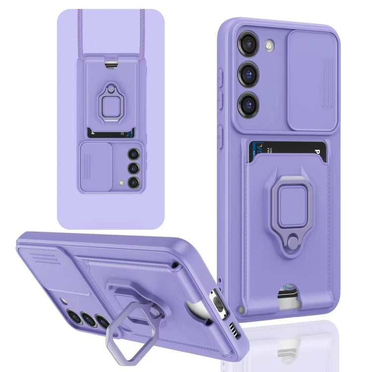 For Samsung Galaxy S23+ 5G Sliding Camshield Magnetic Card Holder Silicone Phone Case(Light Purple) - HoMEdemic™ 