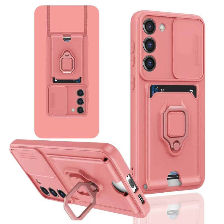 For Samsung Galaxy S23+ 5G Sliding Camshield Magnetic Card Holder Silicone Phone Case(Pink) - HoMEdemic™ 