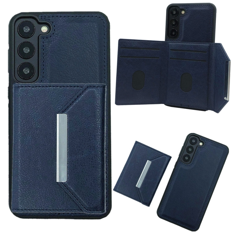 For Samsung Galaxy S23+ 5G Solid Color Metal Buckle Card Slots Bag Phone Case(Blue) - HoMEdemic™ 