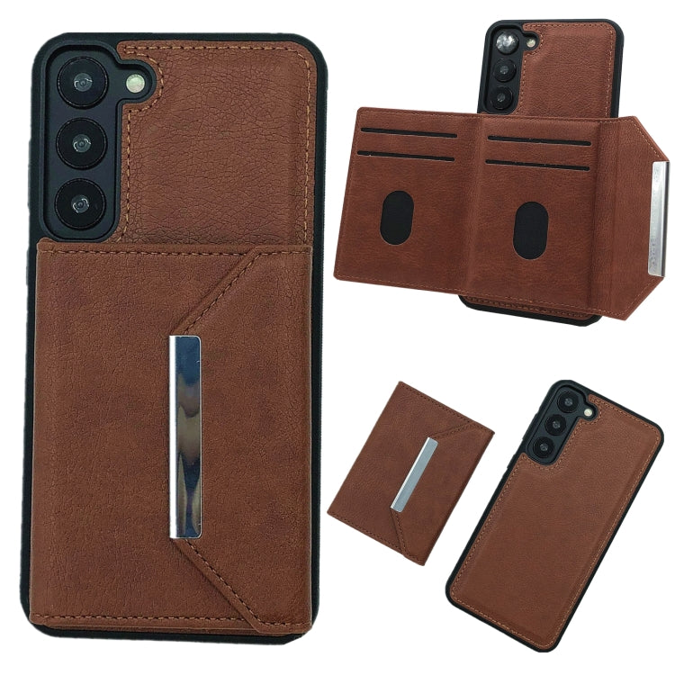 For Samsung Galaxy S23+ 5G Solid Color Metal Buckle Card Slots Bag Phone Case(Brown) - HoMEdemic™ 