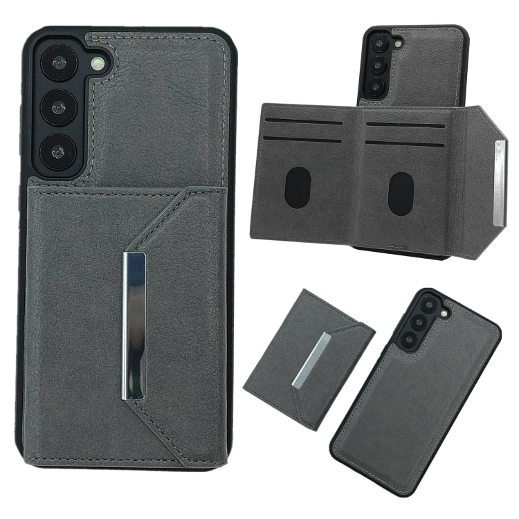 For Samsung Galaxy S23+ 5G Solid Color Metal Buckle Card Slots Bag Phone Case(Grey) - HoMEdemic™ 