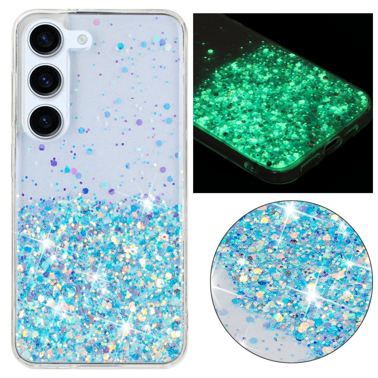 For Samsung Galaxy S23+ 5G Transparent Frame Noctilucent Glitter Powder TPU Phone Case(Blue) - HoMEdemic™ 