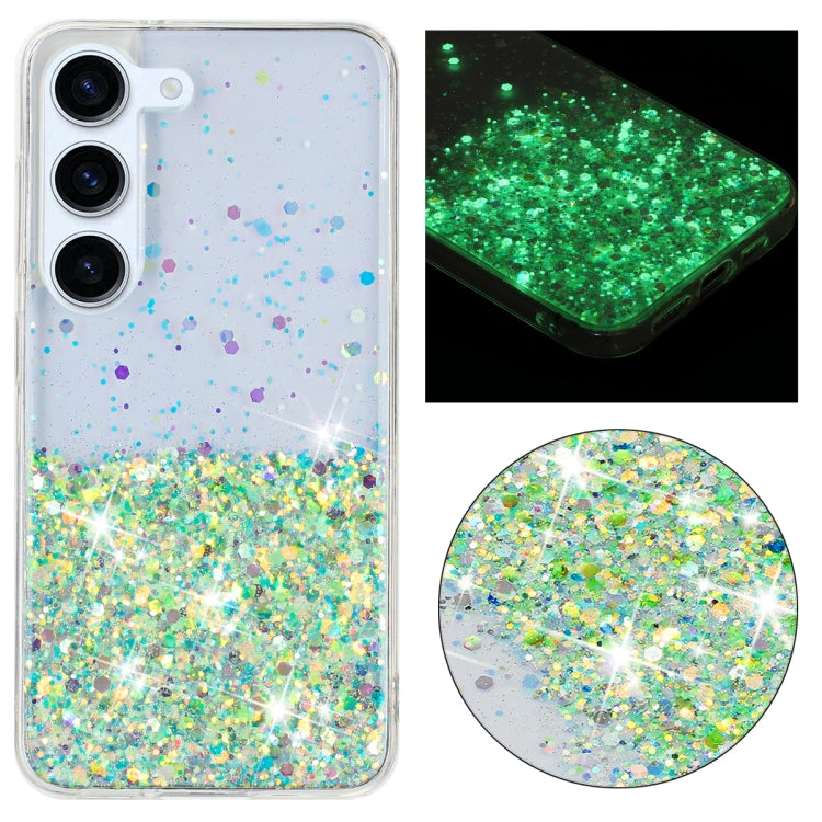 For Samsung Galaxy S23+ 5G Transparent Frame Noctilucent Glitter Powder TPU Phone Case(Green) - HoMEdemic™ 