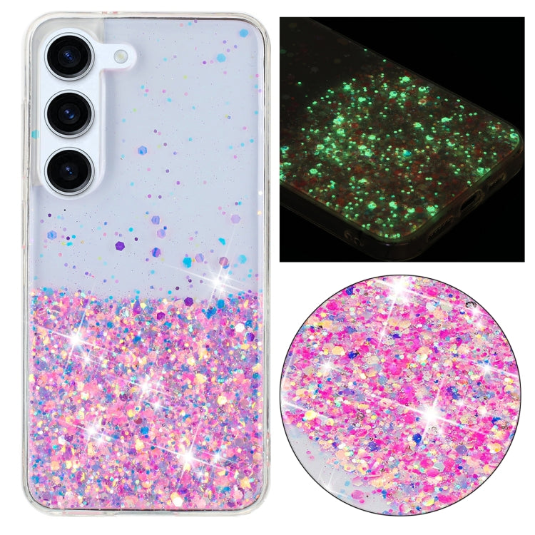 For Samsung Galaxy S23+ 5G Transparent Frame Noctilucent Glitter Powder TPU Phone Case(Pink) - HoMEdemic™ 