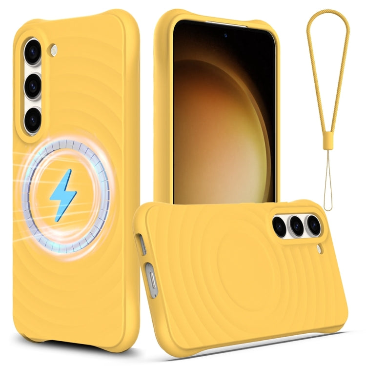 For Samsung Galaxy S23+ 5G Wave Texture MagSafe Magnetic Liquid Silicone Phone Case(Yellow) - HoMEdemic™ 