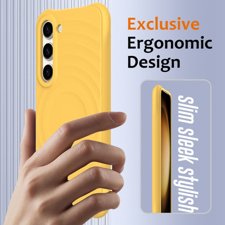 For Samsung Galaxy S23+ 5G Wave Texture MagSafe Magnetic Liquid Silicone Phone Case(Yellow) - HoMEdemic™ 