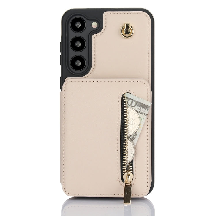 For Samsung Galaxy S23+ 5G YM006 Skin Feel Zipper Card Bag Phone Case with Dual Lanyard(Apricot) - HoMEdemic™ 