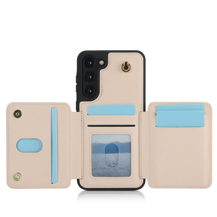 For Samsung Galaxy S23+ 5G YM006 Skin Feel Zipper Card Bag Phone Case with Dual Lanyard(Apricot) - HoMEdemic™ 