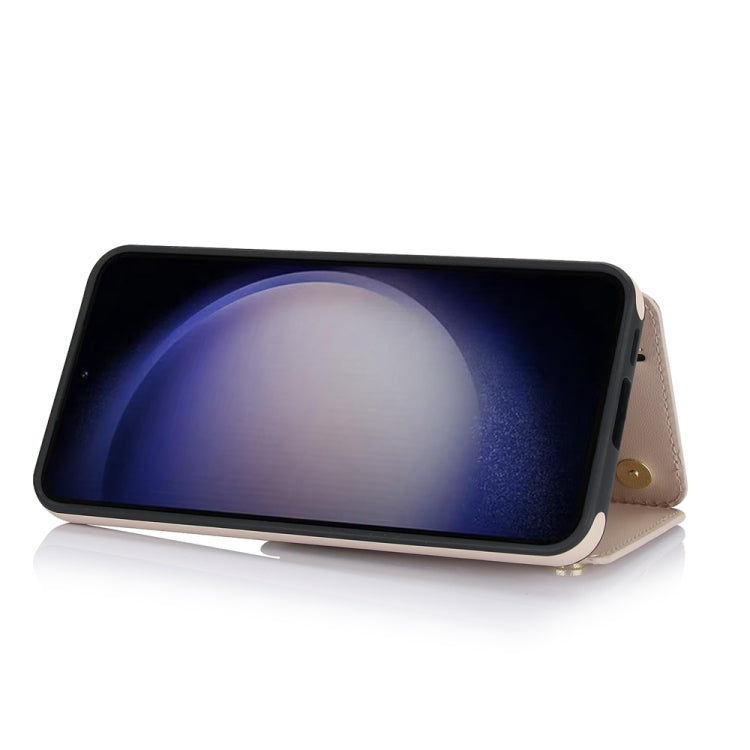 For Samsung Galaxy S23+ 5G YM006 Skin Feel Zipper Card Bag Phone Case with Dual Lanyard(Apricot) - HoMEdemic™ 