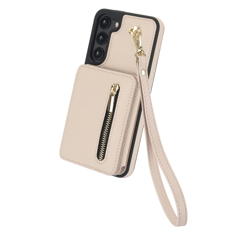 For Samsung Galaxy S23+ 5G YM006 Skin Feel Zipper Card Bag Phone Case with Dual Lanyard(Apricot) - HoMEdemic™ 