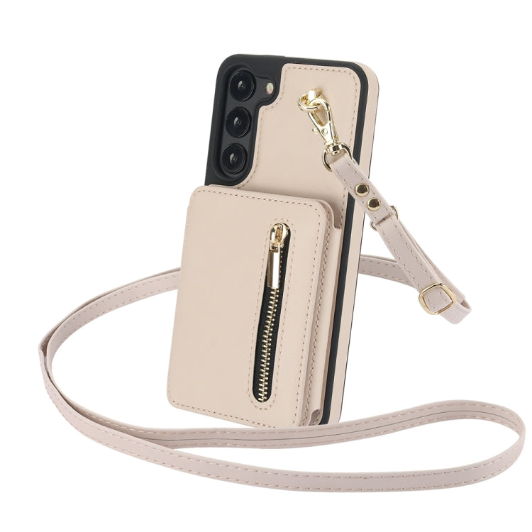 For Samsung Galaxy S23+ 5G YM006 Skin Feel Zipper Card Bag Phone Case with Dual Lanyard(Apricot) - HoMEdemic™ 