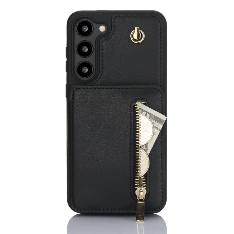For Samsung Galaxy S23+ 5G YM006 Skin Feel Zipper Card Bag Phone Case with Dual Lanyard(Black) - HoMEdemic™ 