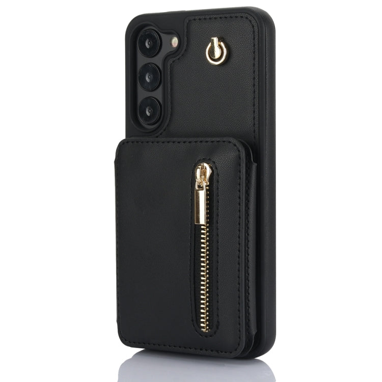 For Samsung Galaxy S23+ 5G YM006 Skin Feel Zipper Card Bag Phone Case with Dual Lanyard(Black) - HoMEdemic™ 