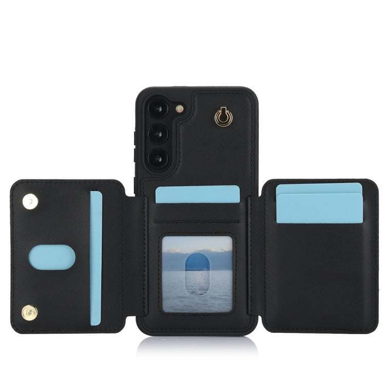 For Samsung Galaxy S23+ 5G YM006 Skin Feel Zipper Card Bag Phone Case with Dual Lanyard(Black) - HoMEdemic™ 