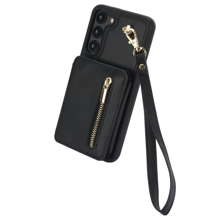 For Samsung Galaxy S23+ 5G YM006 Skin Feel Zipper Card Bag Phone Case with Dual Lanyard(Black) - HoMEdemic™ 