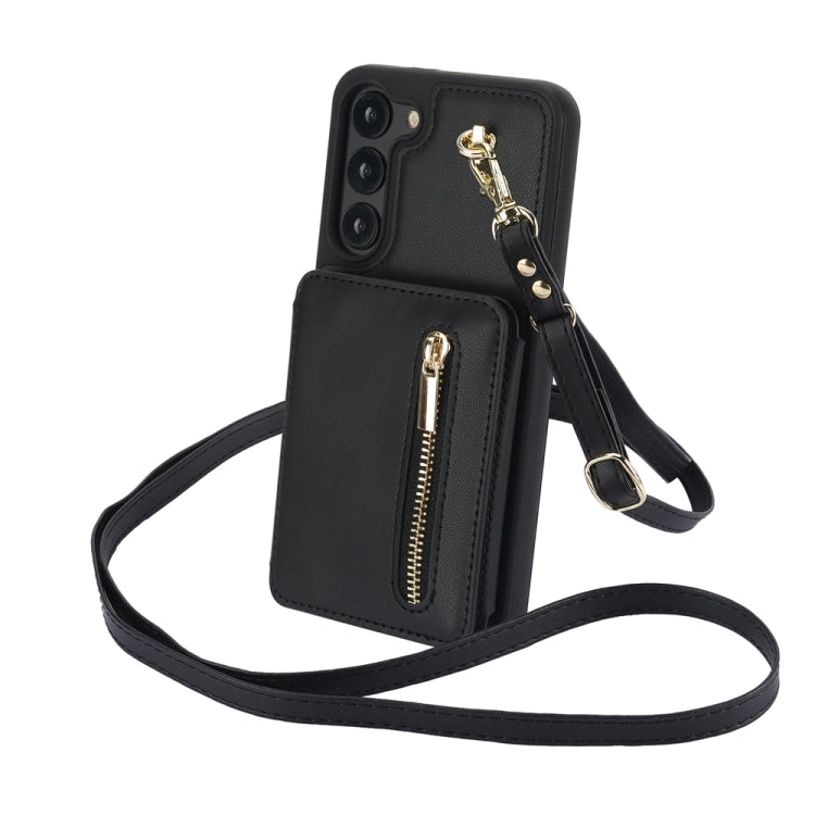 For Samsung Galaxy S23+ 5G YM006 Skin Feel Zipper Card Bag Phone Case with Dual Lanyard(Black) - HoMEdemic™ 