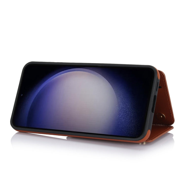 For Samsung Galaxy S23+ 5G YM006 Skin Feel Zipper Card Bag Phone Case with Dual Lanyard(Brown) - HoMEdemic™ 