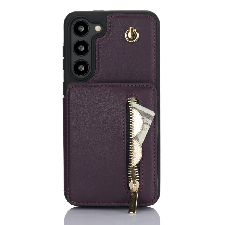 For Samsung Galaxy S23+ 5G YM006 Skin Feel Zipper Card Bag Phone Case with Dual Lanyard(Dark Purple) - HoMEdemic™ 