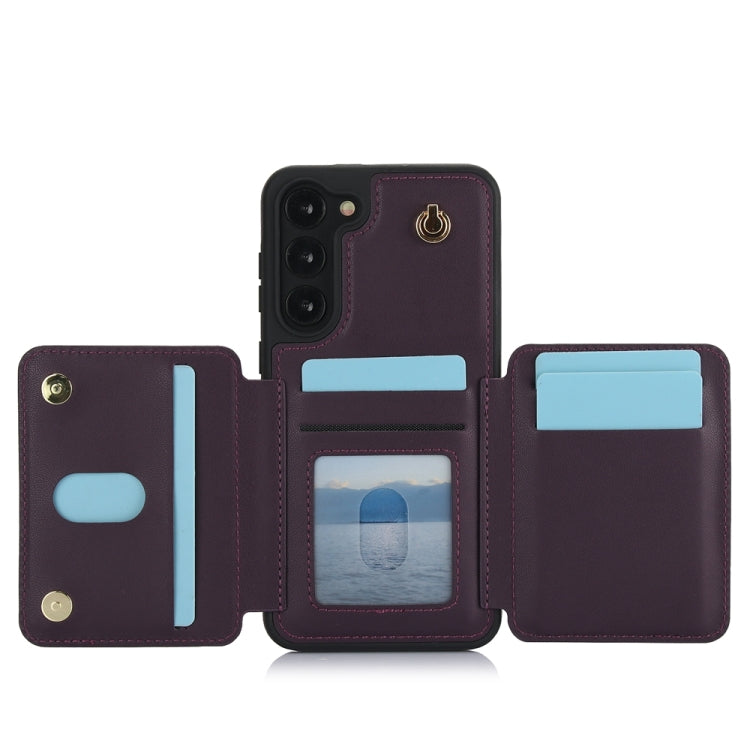 For Samsung Galaxy S23+ 5G YM006 Skin Feel Zipper Card Bag Phone Case with Dual Lanyard(Dark Purple) - HoMEdemic™ 