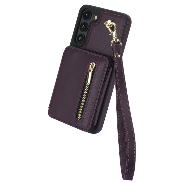 For Samsung Galaxy S23+ 5G YM006 Skin Feel Zipper Card Bag Phone Case with Dual Lanyard(Dark Purple) - HoMEdemic™ 