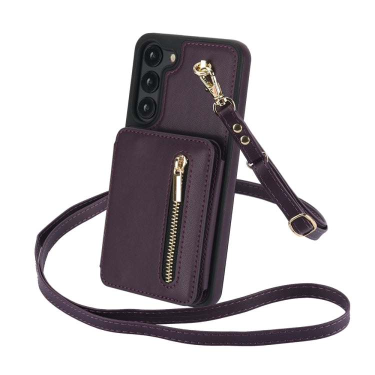 For Samsung Galaxy S23+ 5G YM006 Skin Feel Zipper Card Bag Phone Case with Dual Lanyard(Dark Purple) - HoMEdemic™ 