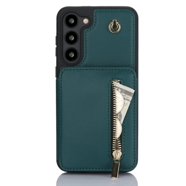 For Samsung Galaxy S23+ 5G YM006 Skin Feel Zipper Card Bag Phone Case with Dual Lanyard(Green) - HoMEdemic™ 