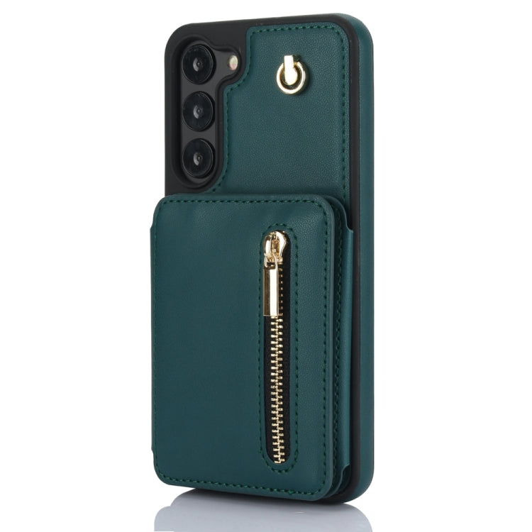 For Samsung Galaxy S23+ 5G YM006 Skin Feel Zipper Card Bag Phone Case with Dual Lanyard(Green) - HoMEdemic™ 