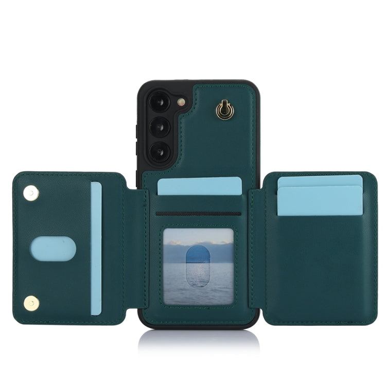 For Samsung Galaxy S23+ 5G YM006 Skin Feel Zipper Card Bag Phone Case with Dual Lanyard(Green) - HoMEdemic™ 