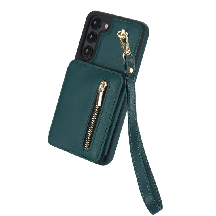 For Samsung Galaxy S23+ 5G YM006 Skin Feel Zipper Card Bag Phone Case with Dual Lanyard(Green) - HoMEdemic™ 