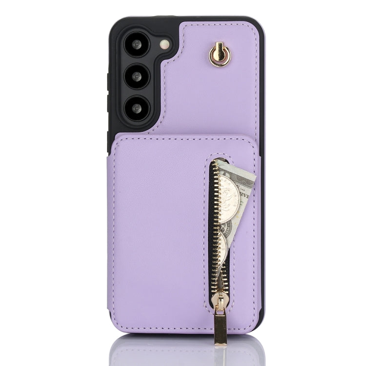 For Samsung Galaxy S23+ 5G YM006 Skin Feel Zipper Card Bag Phone Case with Dual Lanyard(Light Purple) - HoMEdemic™ 