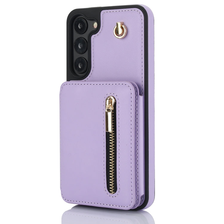 For Samsung Galaxy S23+ 5G YM006 Skin Feel Zipper Card Bag Phone Case with Dual Lanyard(Light Purple) - HoMEdemic™ 