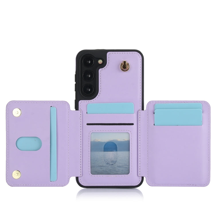 For Samsung Galaxy S23+ 5G YM006 Skin Feel Zipper Card Bag Phone Case with Dual Lanyard(Light Purple) - HoMEdemic™ 