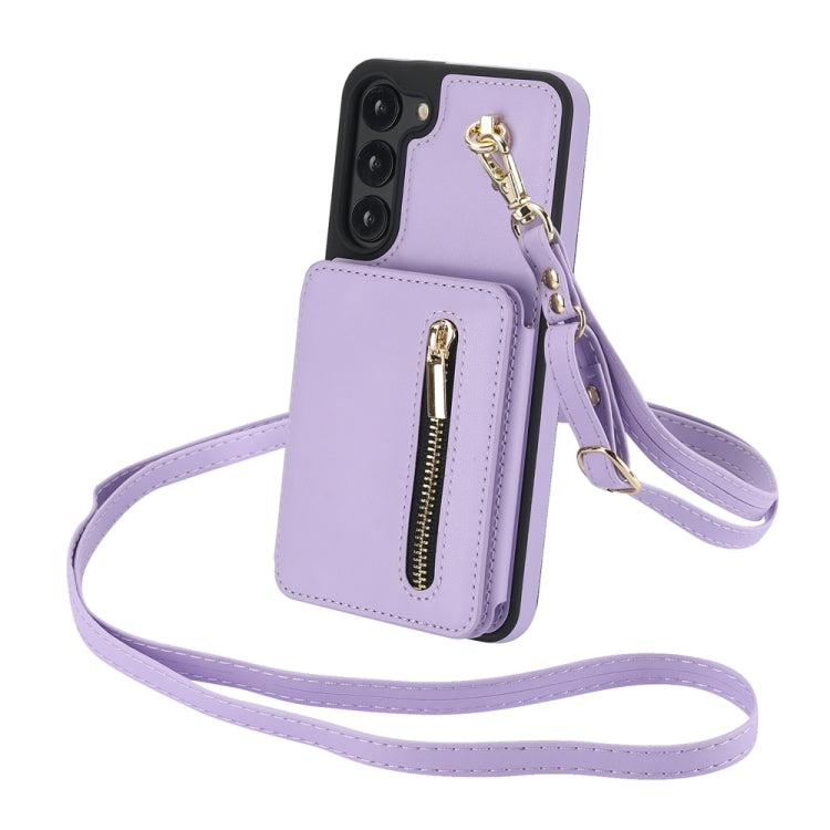 For Samsung Galaxy S23+ 5G YM006 Skin Feel Zipper Card Bag Phone Case with Dual Lanyard(Light Purple) - HoMEdemic™ 
